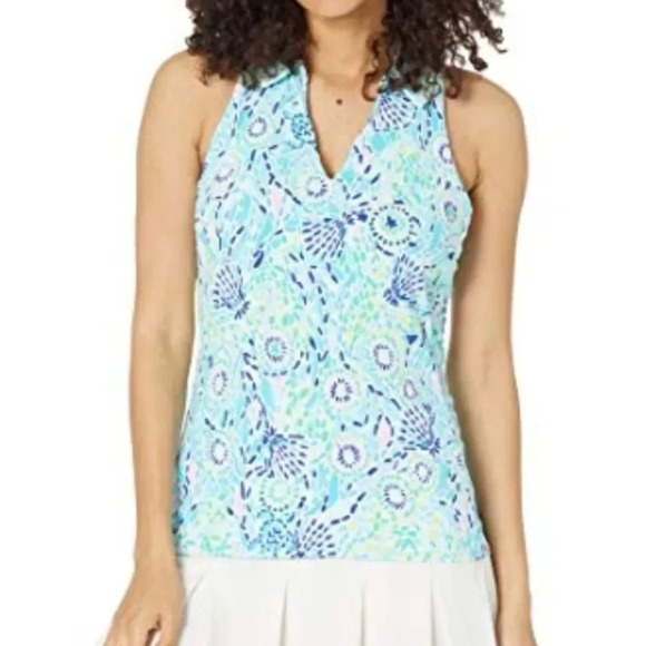 Lilly Pulitzer Luxletic Women's Blue Ibiza Sleeveless Collar Top Size Xxsmall - Picture 2 of 6